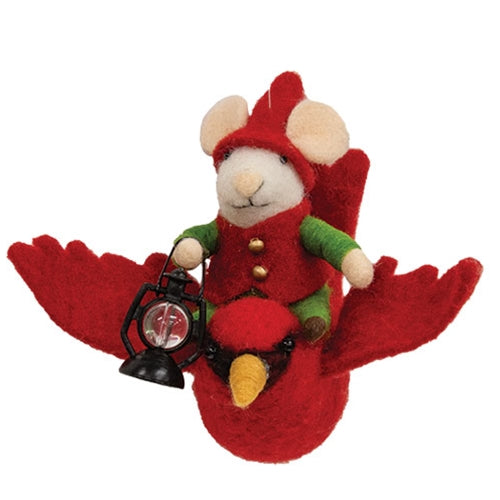 DAY 1 ✨ 14 Days of Felted Cheer ✨ Mouse on Flying Cardinal Felt Orament