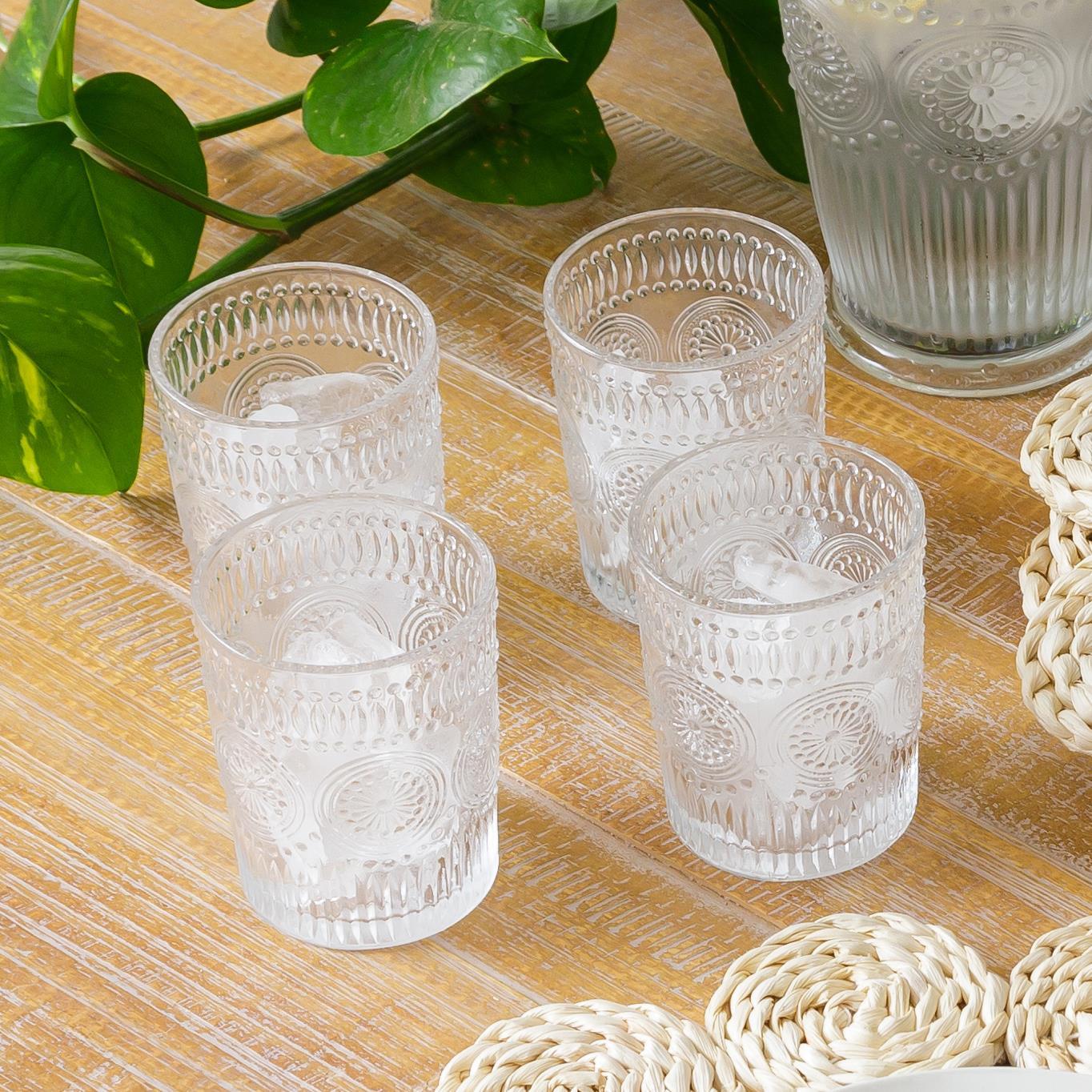Retro Inspired Glass Drinking Glasses Set of 4