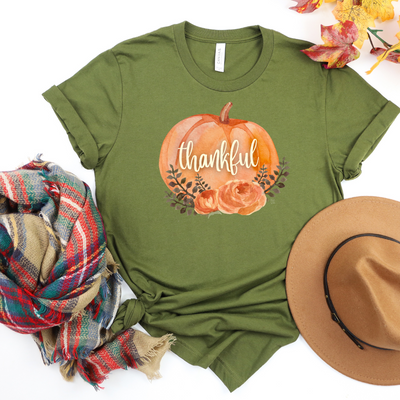 💙 Thankful Pumpkin and Flowers Fall T-Shirt