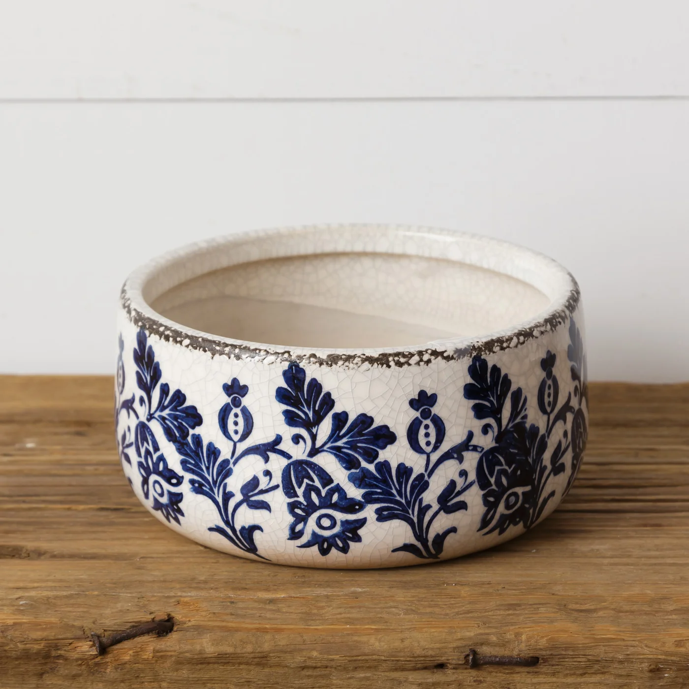 Blue and White Blue Floral Pottery Bowl