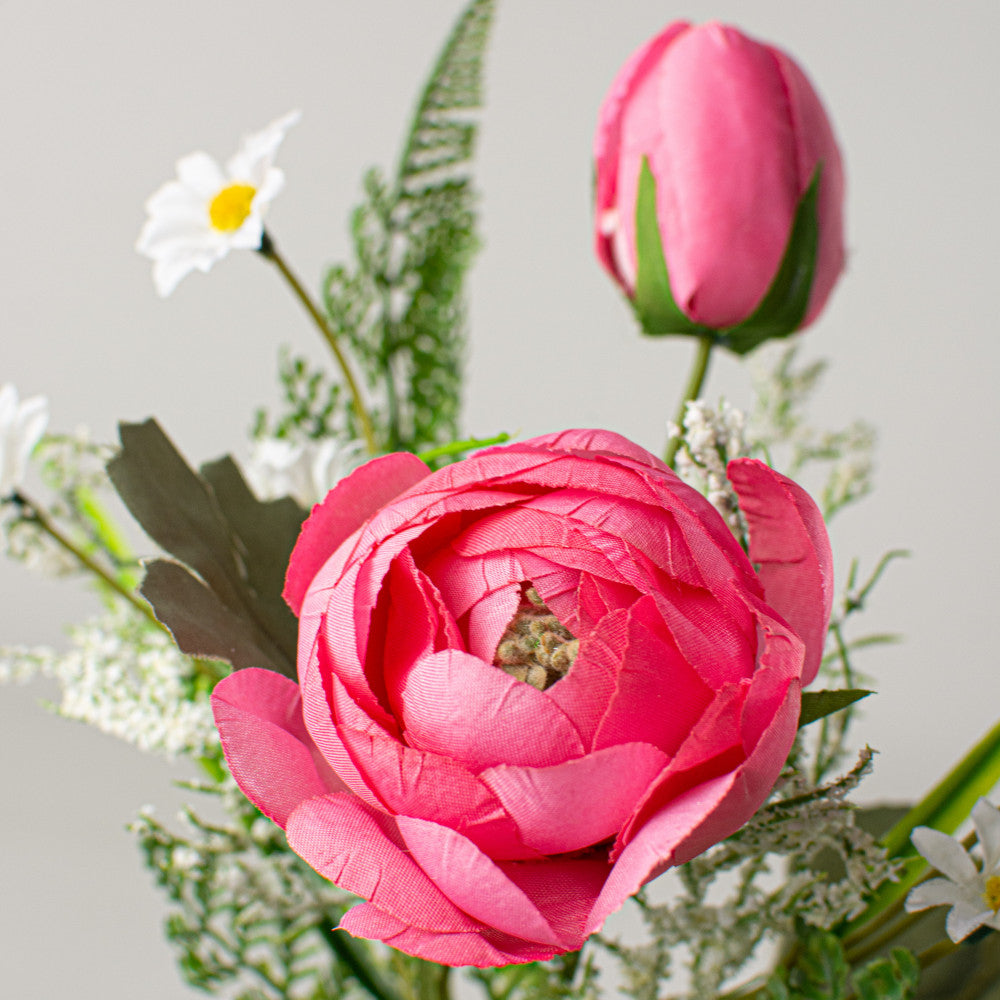 🎄Fuchsia Pink Ranunculus & Fern Filler 16" Faux Floral Pick