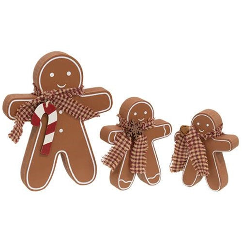 Set of 3 Festive Wooden Gingerbread Sitters