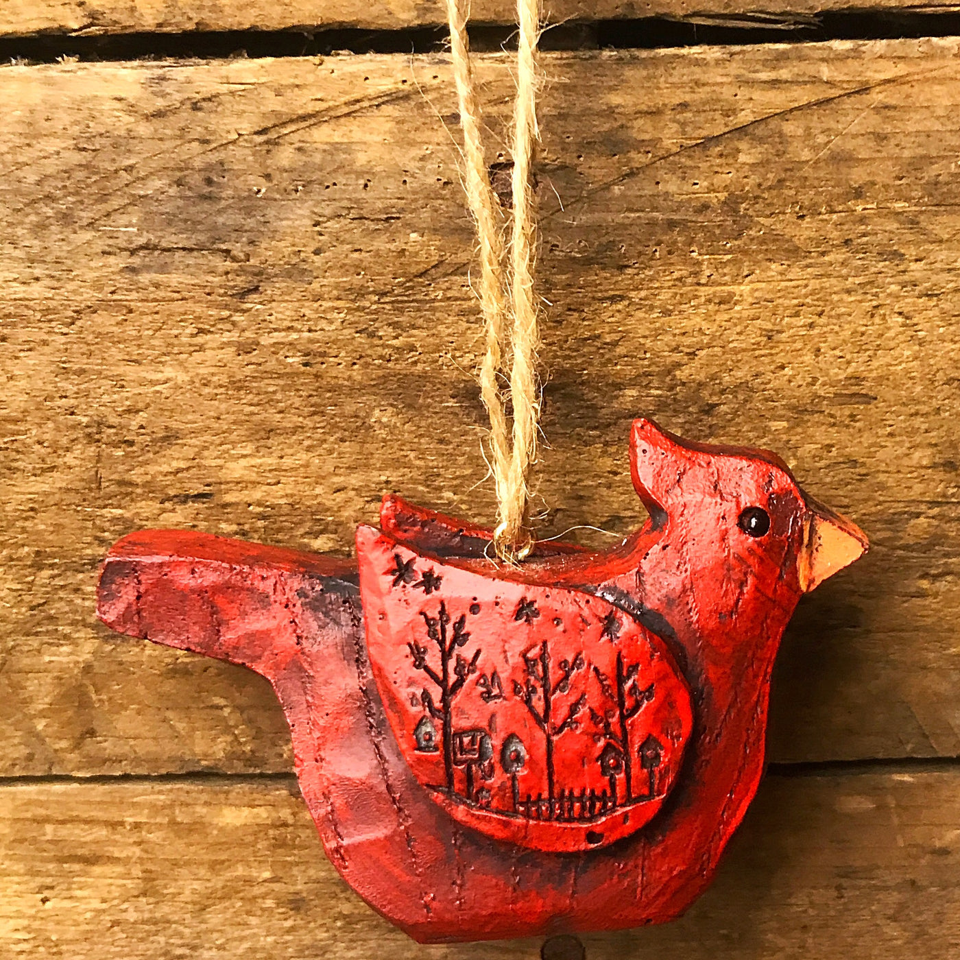 💙 Rustic Carved Look Resin Cardinal Ornament