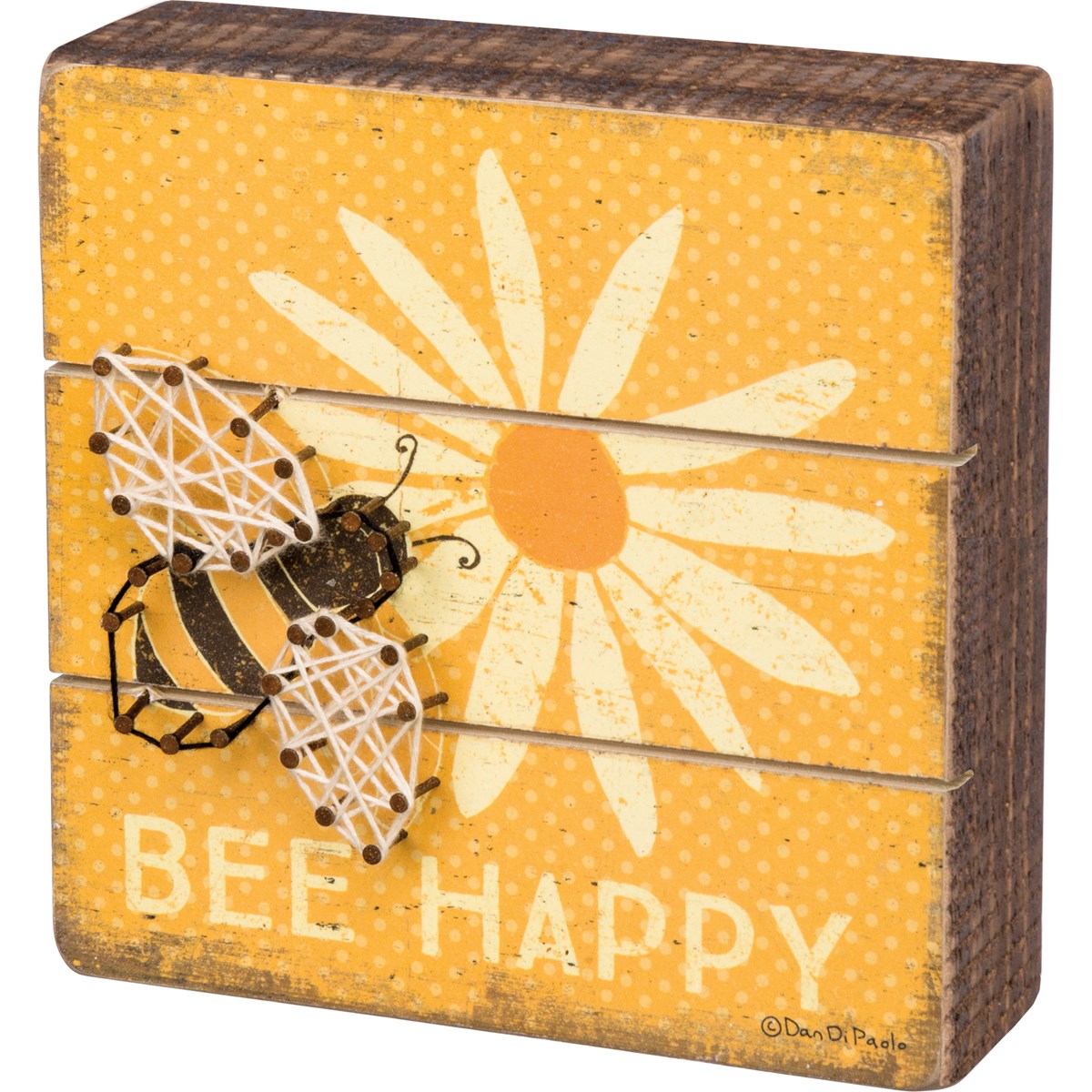 Bee Happy String Art Slat Style Small Block Sign