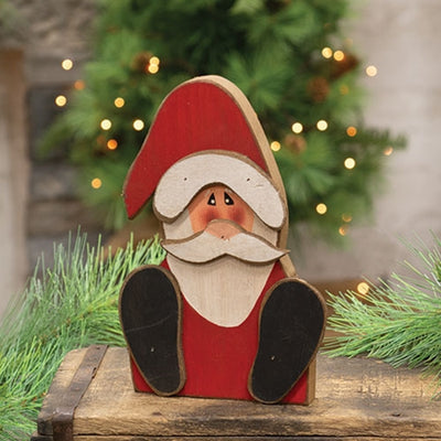 Distressed Wooden Sitting Santa 8.5" H