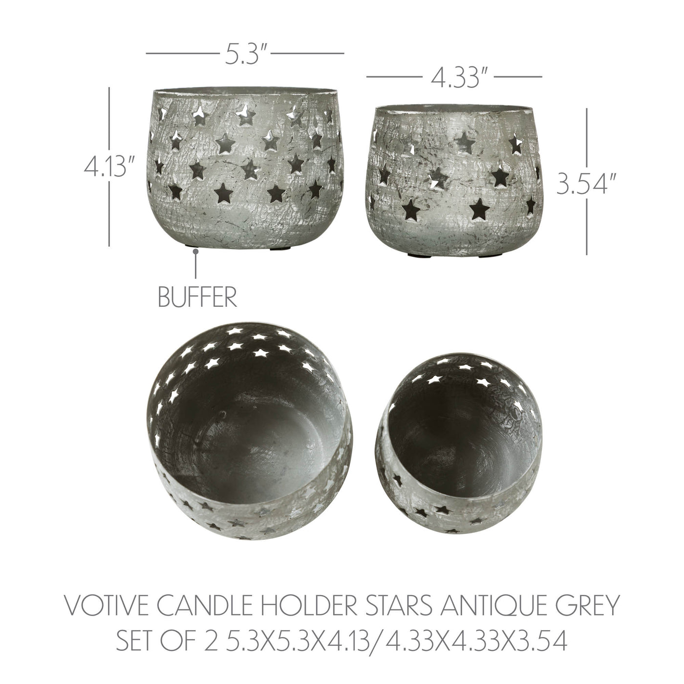 Set of 2 Starbright Distressed Gray Metal Candle Holders