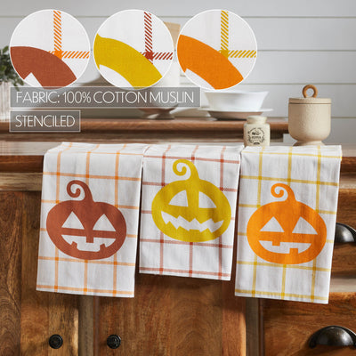 Set of 3 Country Halloween Jack O' Lanterns Tea Towels