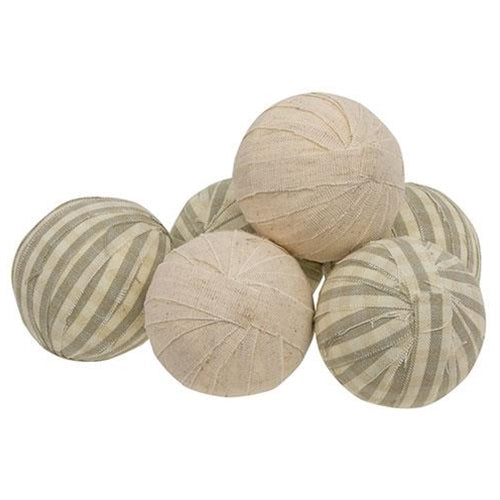 Set of 6 Natural Striped Rag Balls