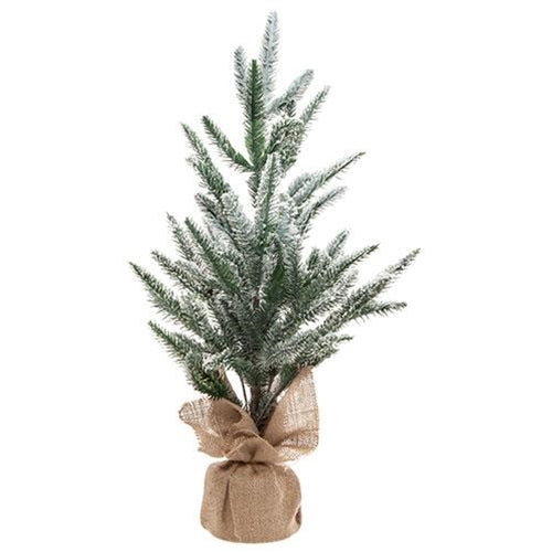 💙 White Snowy Faux Evergreen Tree with Burlap Base 24" H