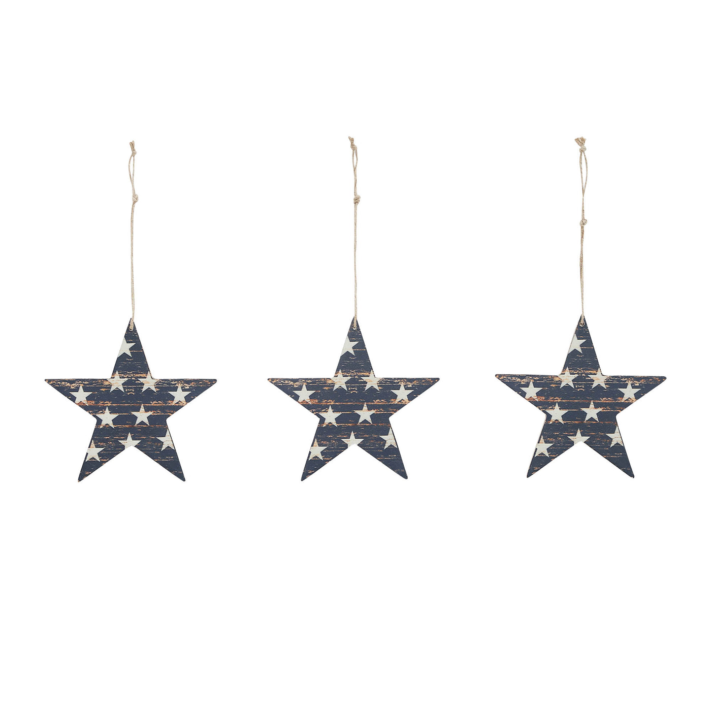 Set of 3 White Stars On Navy Star Ornaments