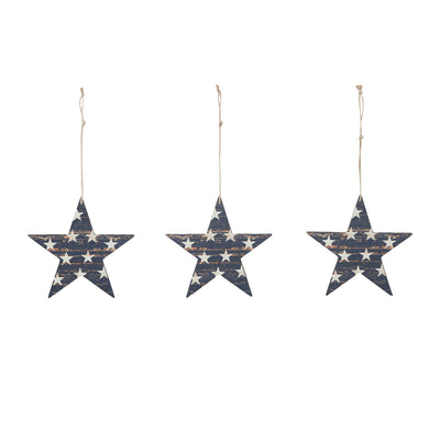 Set of 3 White Stars On Navy Star Ornaments