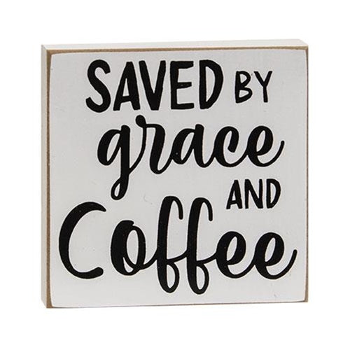Set of 3 Saved by Grace and Coffee 4" Square Block Signs