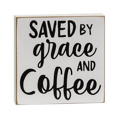 Set of 3 Saved by Grace and Coffee 4" Square Block Signs