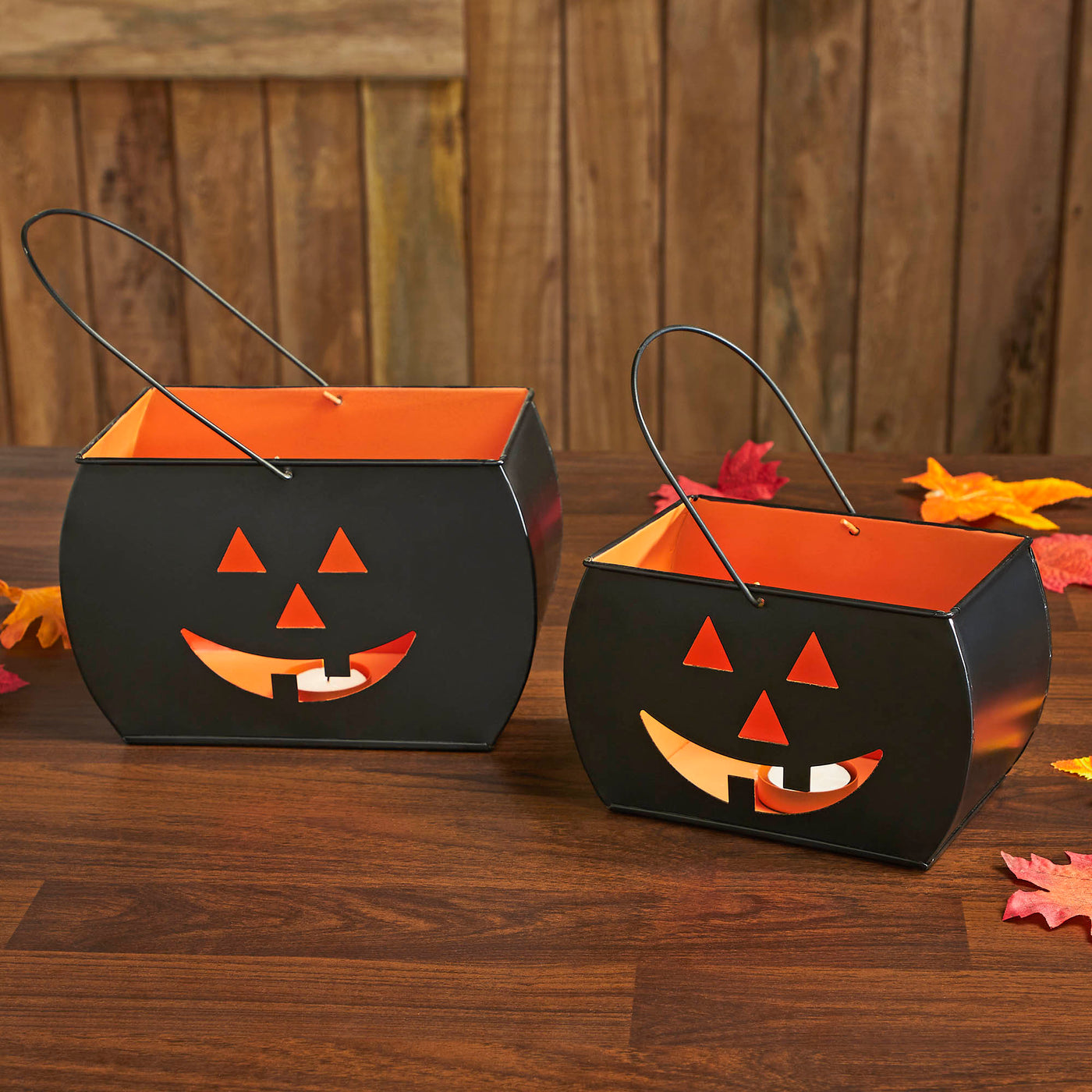 Trick or Treat Jack O' Lantern Tealight Holders Set of 2