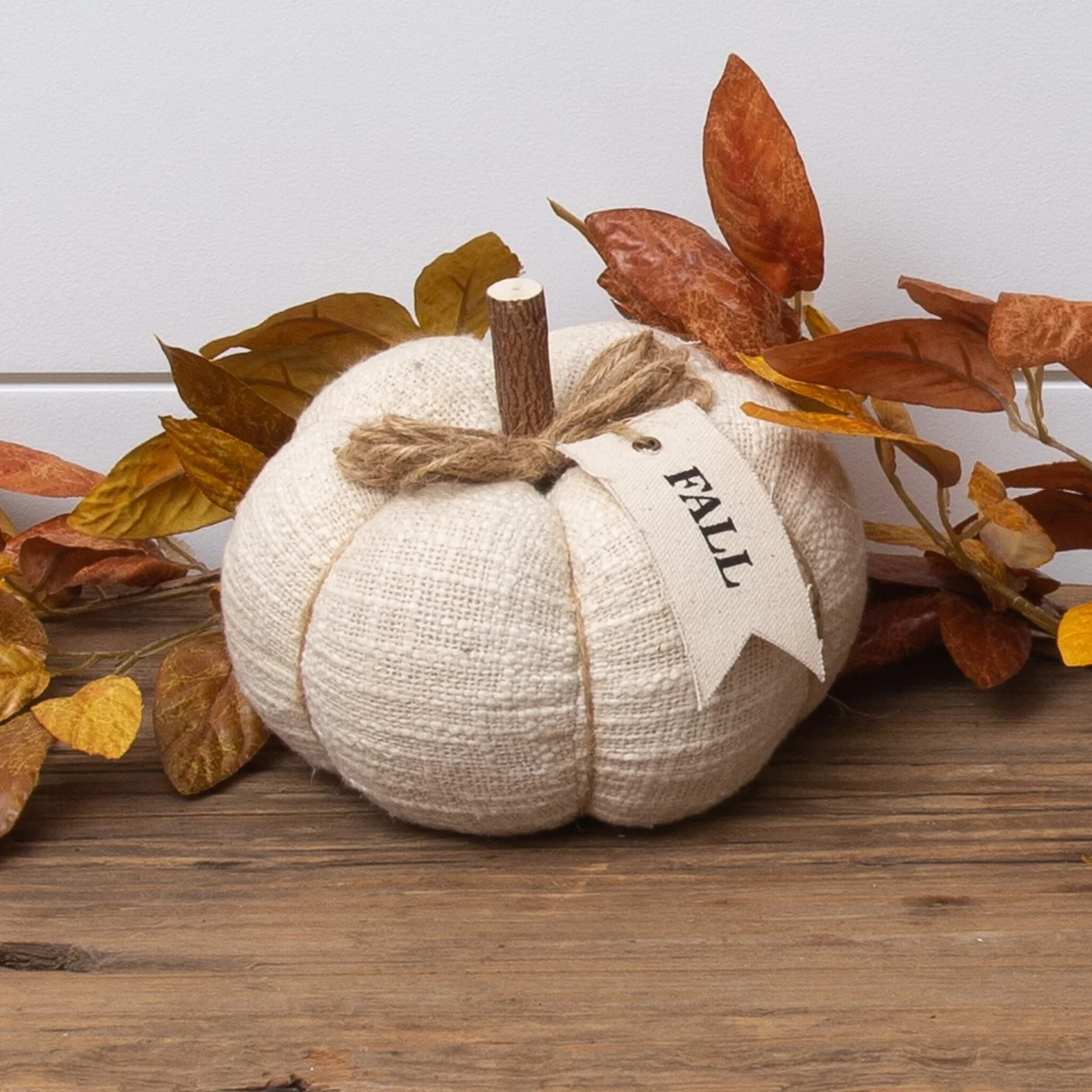 Small Cream Knit Pumpkin With Fabric Tag