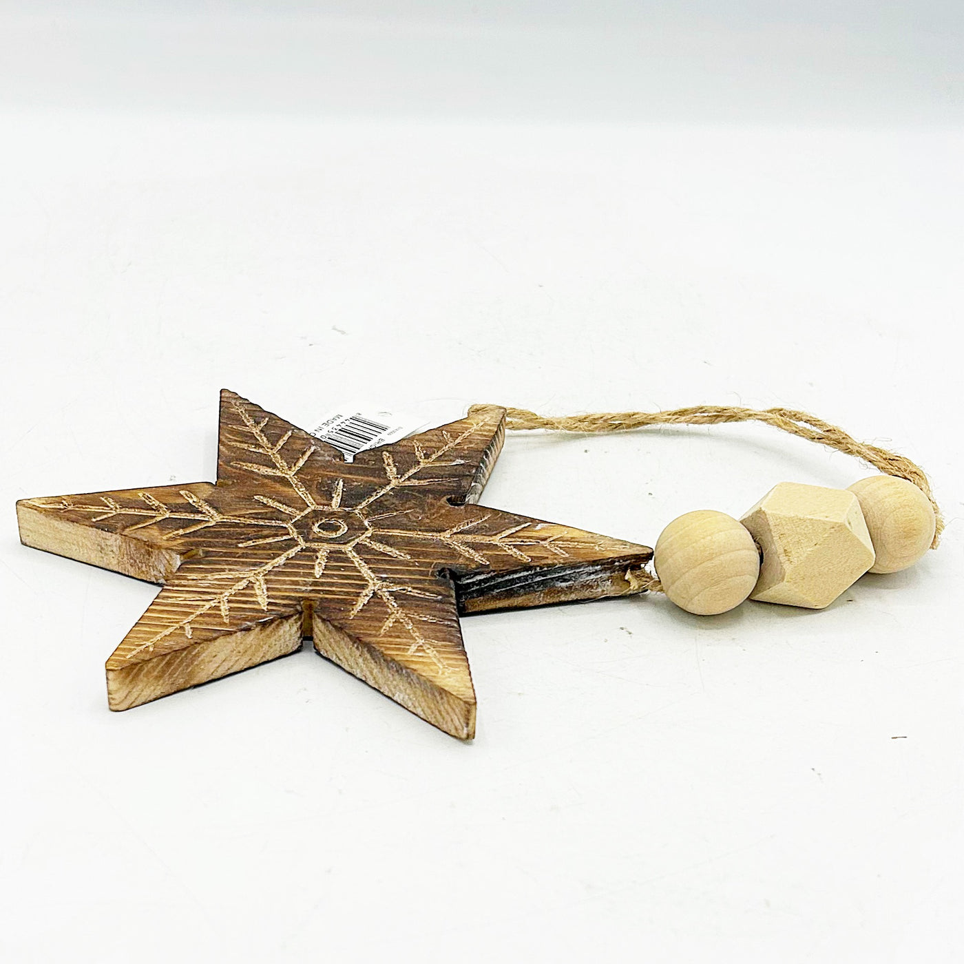 Natural Beaded Distressed Wood Grain Snowflake Ornament