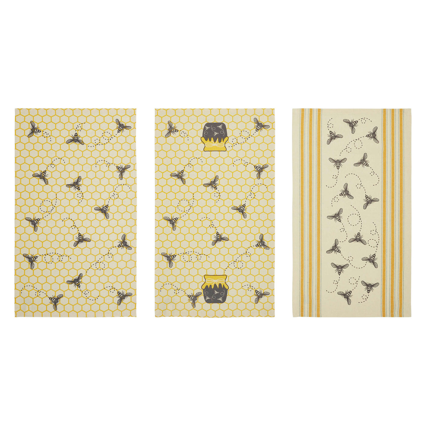Set of 3 Buzzy Bees Honeypot Tea Towels
