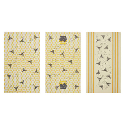 Set of 3 Buzzy Bees Honeypot Tea Towels