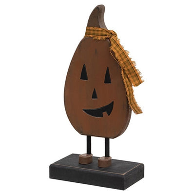 Primitive Wooden Smiling Jack O' Lantern on Base