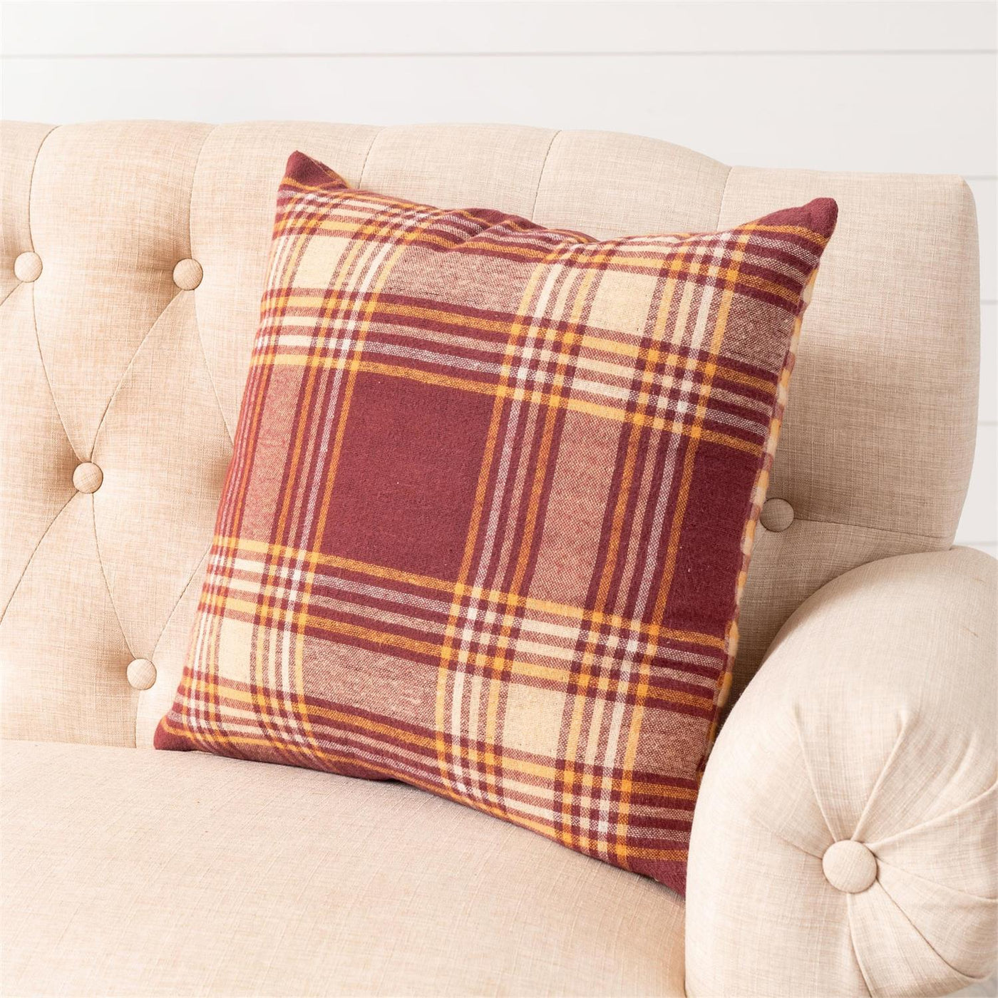 Burgundy and Mustard Plaid Reversible 18" Accent Pillow
