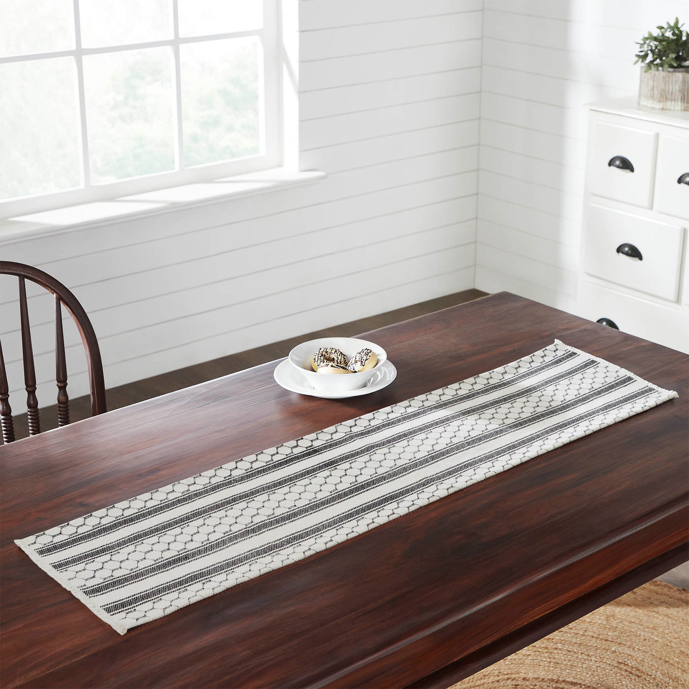 Down Home Chicken Wire and Stripes Patterned 60" Table Runner