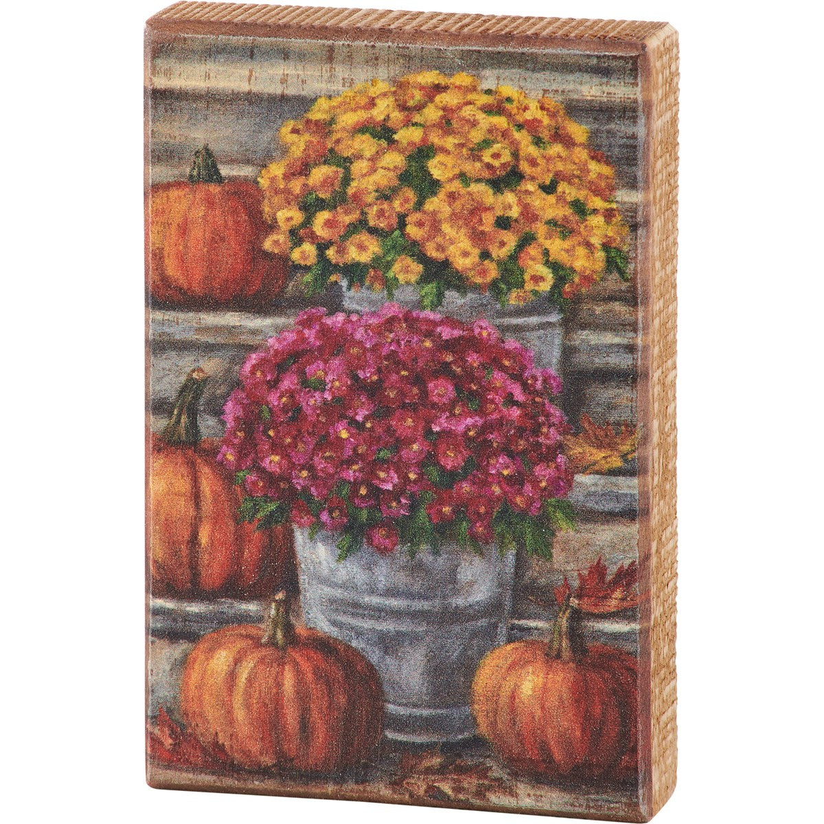 🎄💙 Fall Mums and Pumpkins 6" Wooden Block Sign