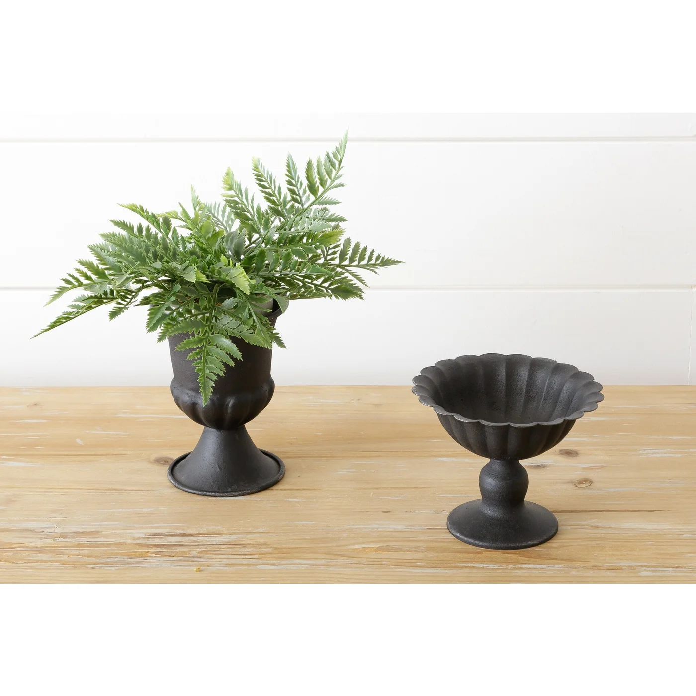 Set of 2 Mini Fluted Black Urns