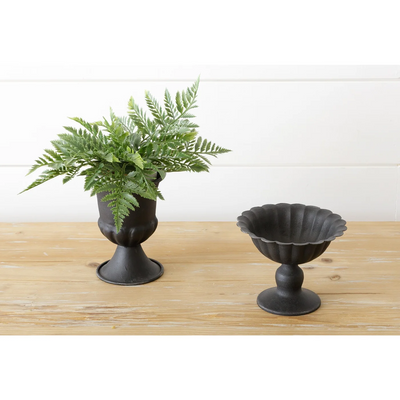 Set of 2 Mini Fluted Black Urns