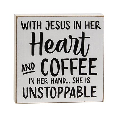 Set of 3 Saved by Grace and Coffee 4" Square Block Signs