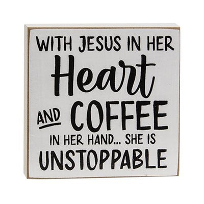 Set of 3 Saved by Grace and Coffee 4" Square Block Signs