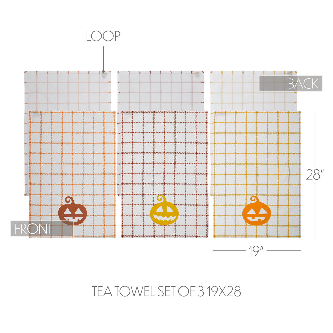 Set of 3 Country Halloween Jack O' Lanterns Tea Towels