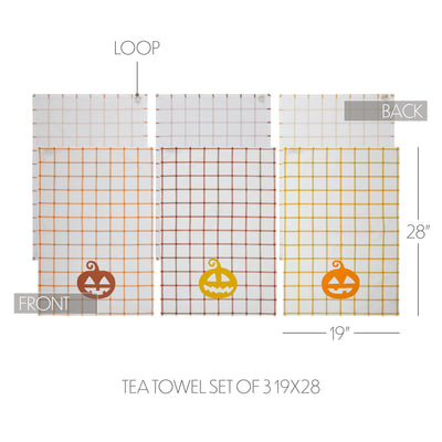 Set of 3 Country Halloween Jack O' Lanterns Tea Towels