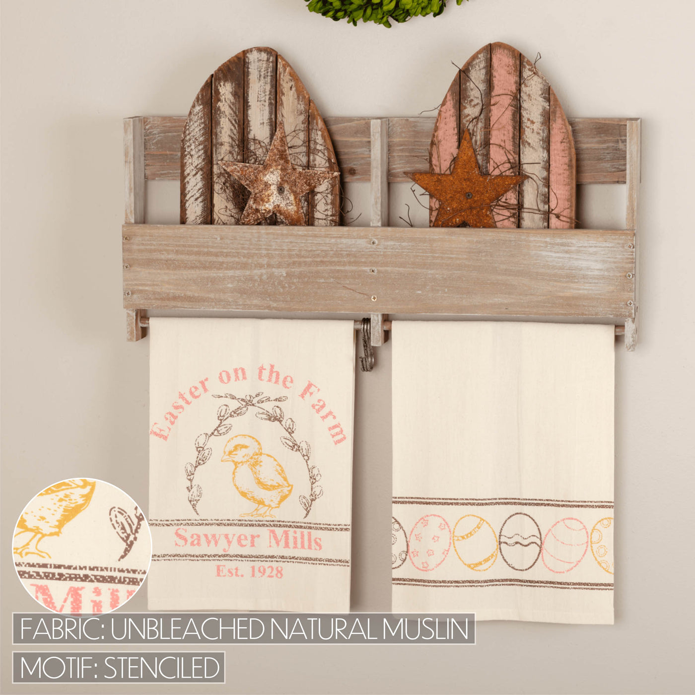 DAY 8 🐇🐥 20 DAYS OF BUNNIES + CHICKS Easter on the Farm Chick Unbleached Natural Muslin Tea Towel Set of 2