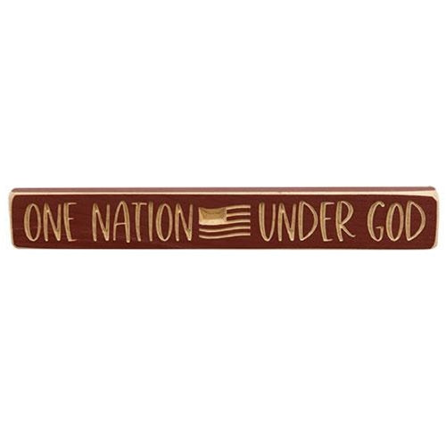 One Nation Under God with Flag 12" Engraved Wooden Block