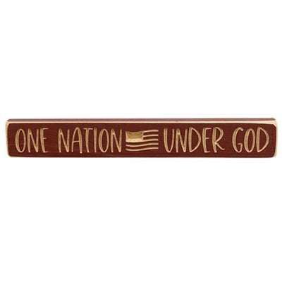 One Nation Under God with Flag 12" Engraved Wooden Block