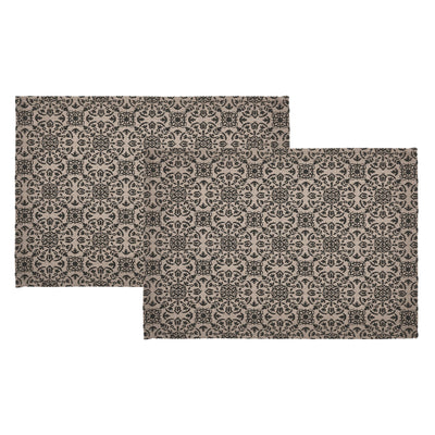 Set of 2 Custom House Black Tan Jacquard Placemats