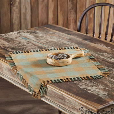 Golden Tan and Laurel Green Indoor/Outdoor Table Topper 20" Square