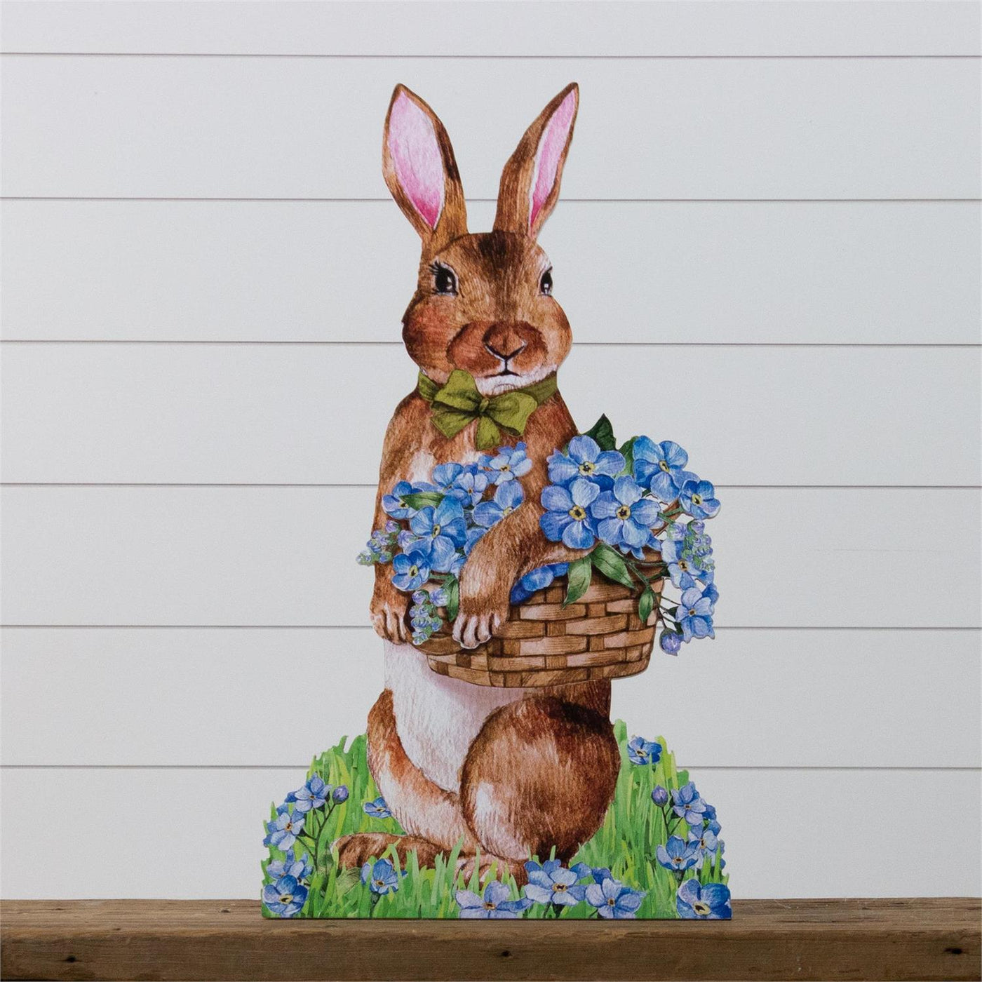 Standing Bunny with Blue Flowers Cutout 28" H