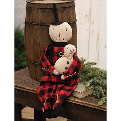 🎄💙 Snowman & Baby Buffalo Check Pajamas Doll