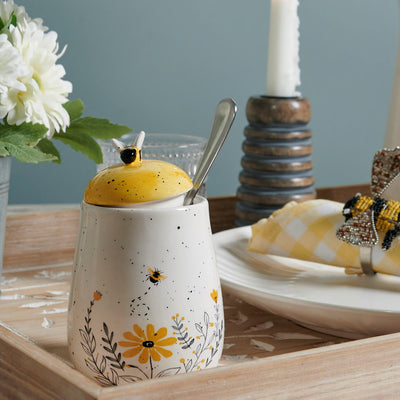 🎄💙 Bee and Yellow Wildflowers Sugar Bowl