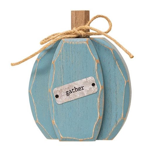 Chunky Blue Gather Pumpkin Wooden Sitter