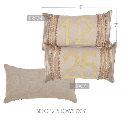 Set of 2 Celebrate 12-25 Small Christmas Pillow Set 7" x 13"