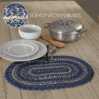 Great Falls Blue Jute Oval Placemat 12'' x 18''