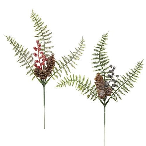 Set of 2 Winter Berry Pinecone and Fern Faux Evergreen Picks