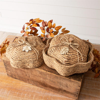 Set of 2 Woven Hyacinth Nested Pumpkins