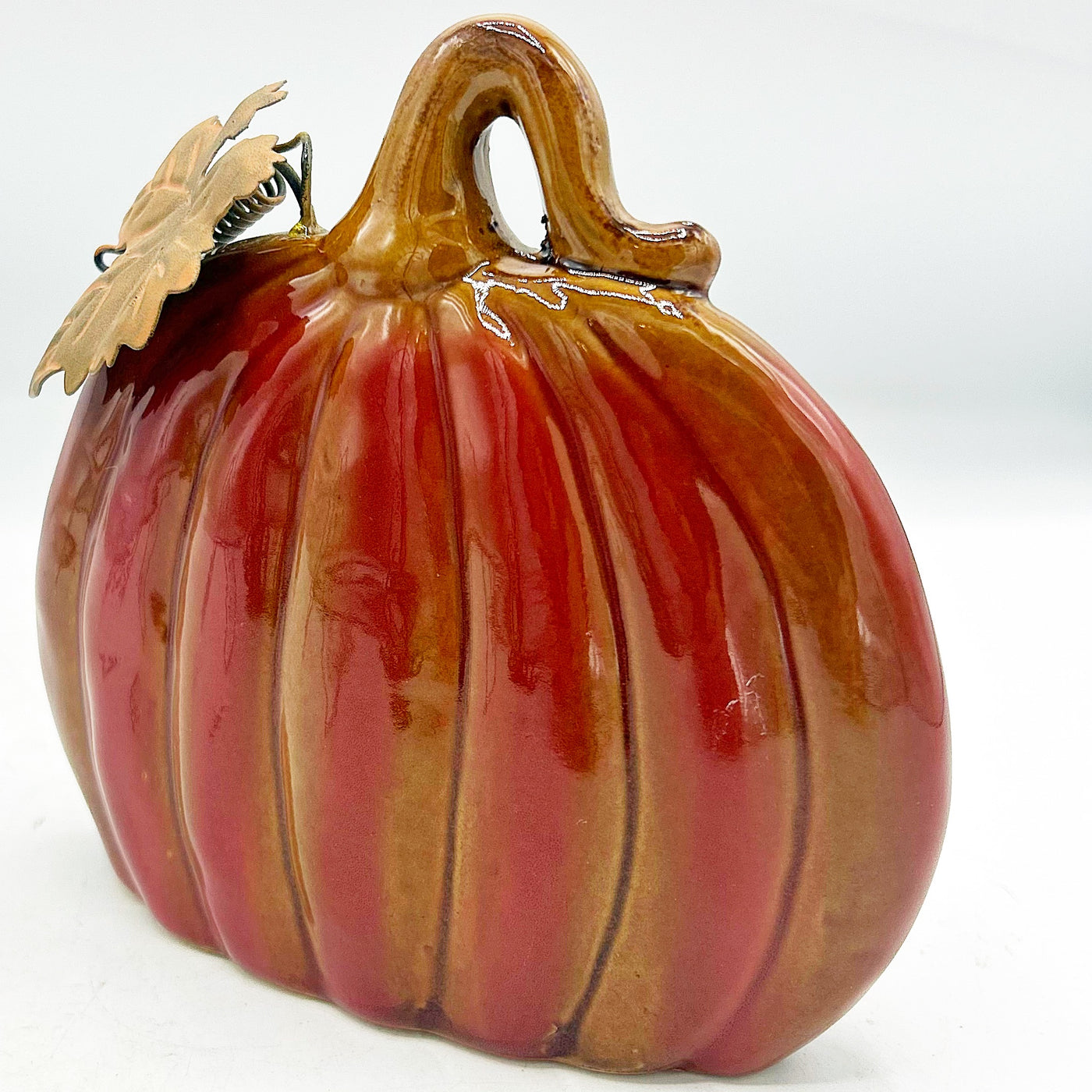 💙 Burnt Orange Pumpkin with Metal Leaf 5.25" H