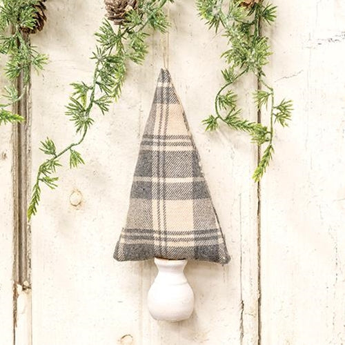 💙 Gray Plaid Fabric Christmas Tree Ornament 7.5" H