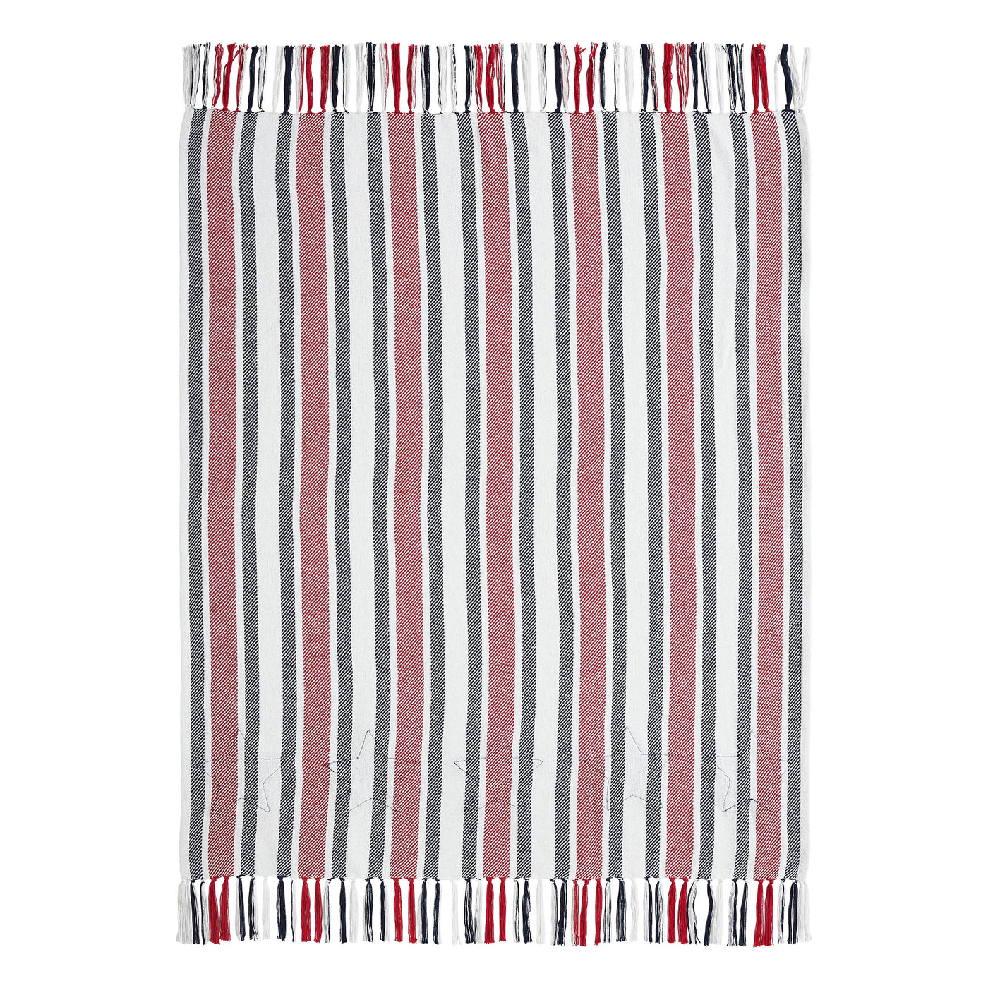Red and Blue Striped with Blue Stars Woven Throw