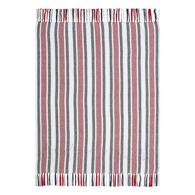 Red and Blue Striped with Blue Stars Woven Throw