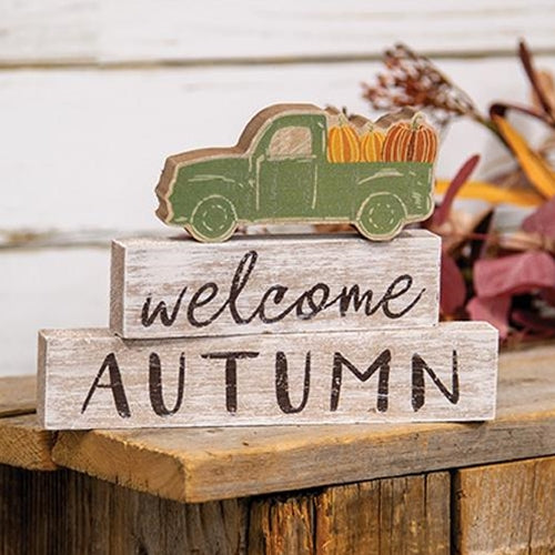 Set of 3 Welcome Autumn Green Truck Blocks
